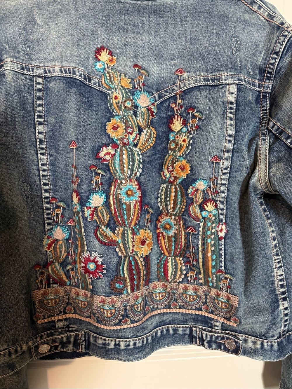 Grace in LA Denim Embroidered Cactus Jacket - Blue - Picture 3 of 8